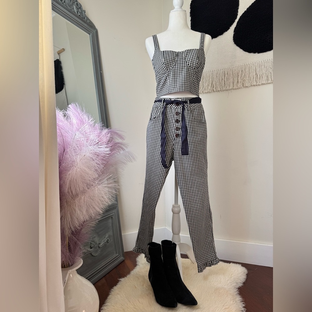 Capulet Gingham Two Piece Set Lucile Bustier Crop Top & Etoile Ruffle Pants M - Picture 2 of 7